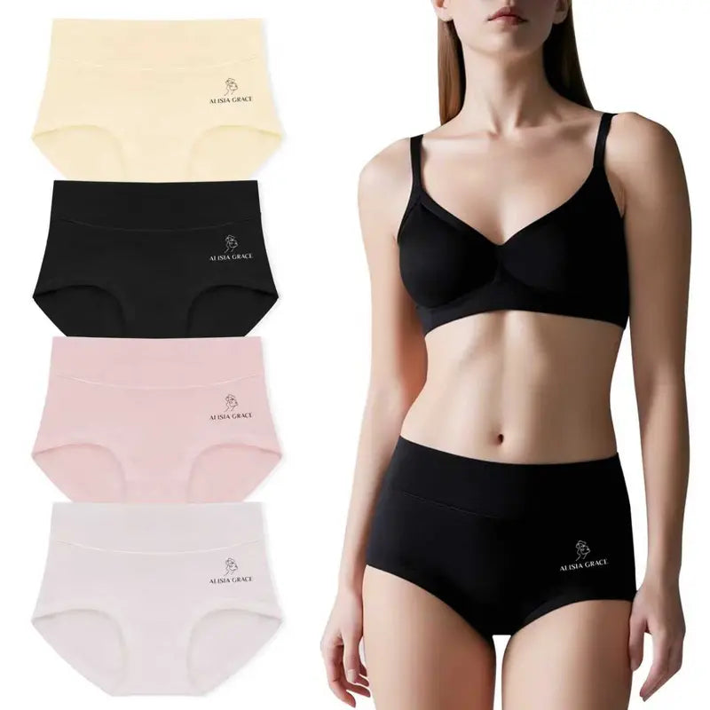 Women's High Waist Cotton Underwear in Muti-packs: 4pcs, 8pcs;- Full Coverage Ladies Panties, Elegant, Stretchy Fit, Breathable, Machine Washable - Womenswear Cotton Brief