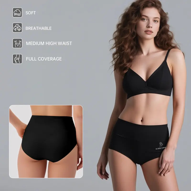Women's High Waist Cotton Underwear in Muti-packs: 4pcs, 8pcs;- Full Coverage Ladies Panties, Elegant, Stretchy Fit, Breathable, Machine Washable - Womenswear Cotton Brief