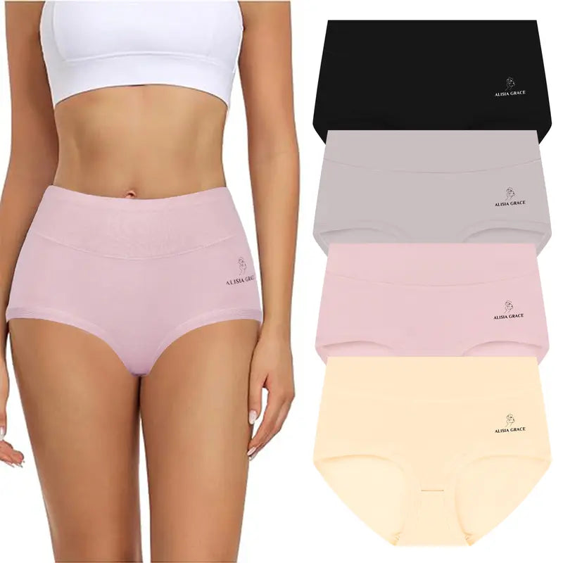 Women's High Waist Cotton Underwear in Muti-packs: 8pcs, 4pcs; - Hipster Style, Full Coverage Soft Ladies Briefs , Womenswear, Fit Breathable Everyday Cotton Underwear Solid Seamless Pantie